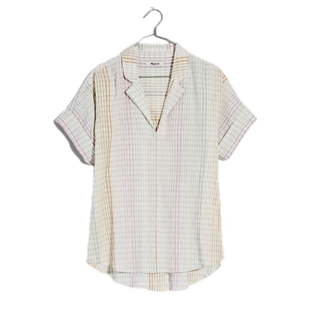 Barely used Madewell Lakeline Popover Shirt in Ombre Rainbow Grid Large